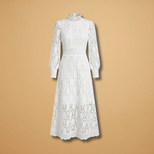 Lace Midi Dress with Delicate Detailing and Tailored Fit for Women
