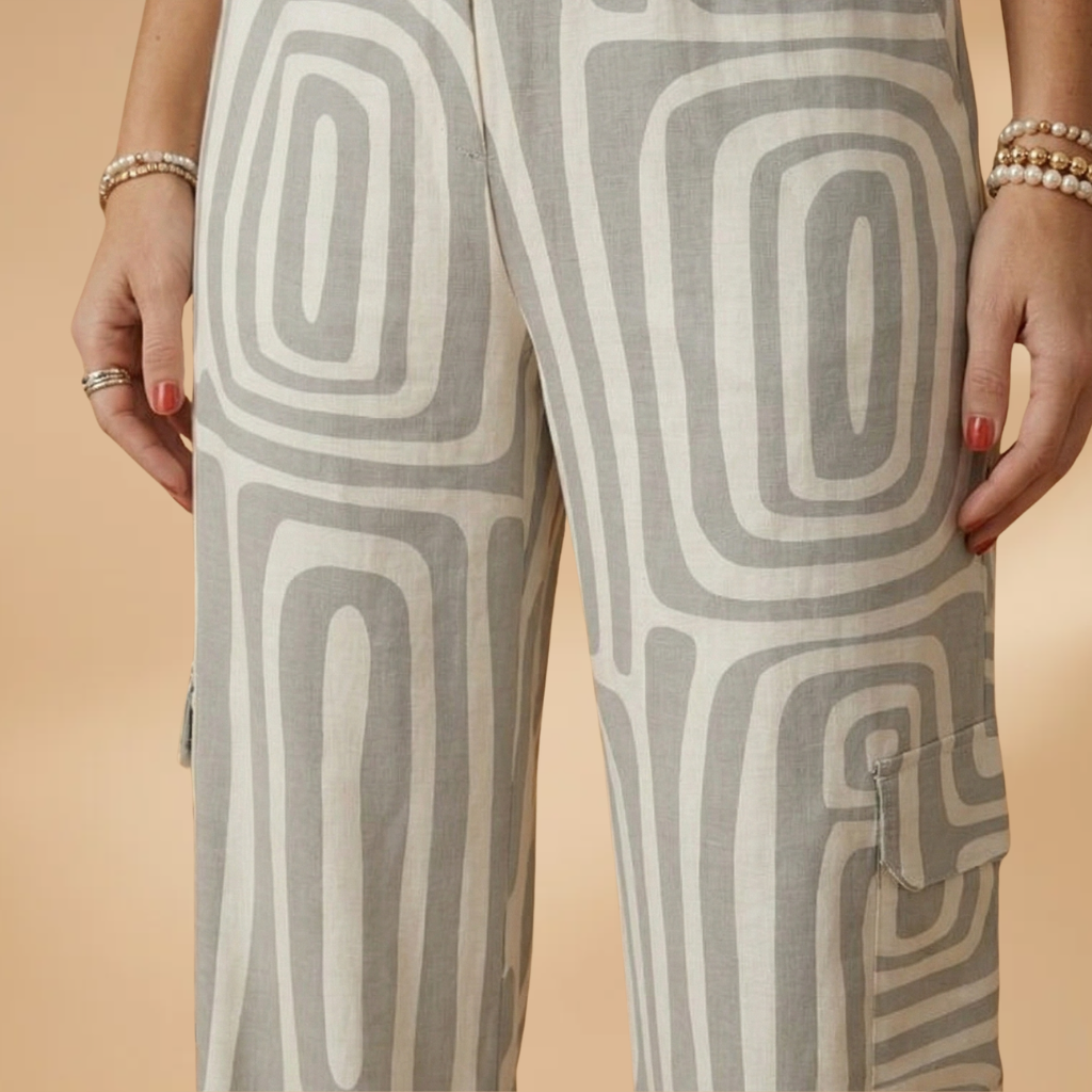 Two-Piece Set with Geometric Print and Belt for Women