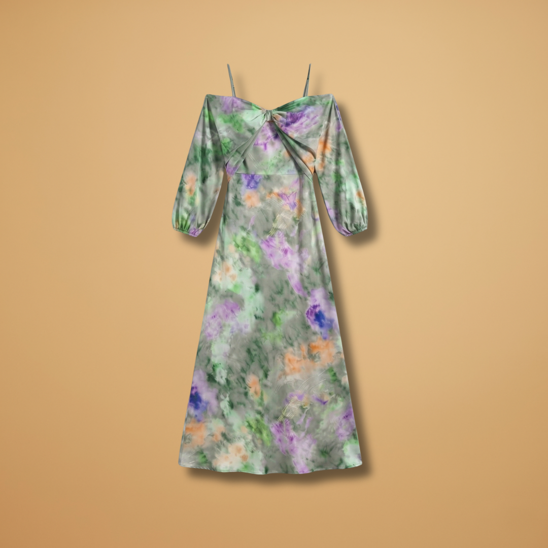Elegant Maxi Dress with Detachable Scarf and Breathable Fabric for Women