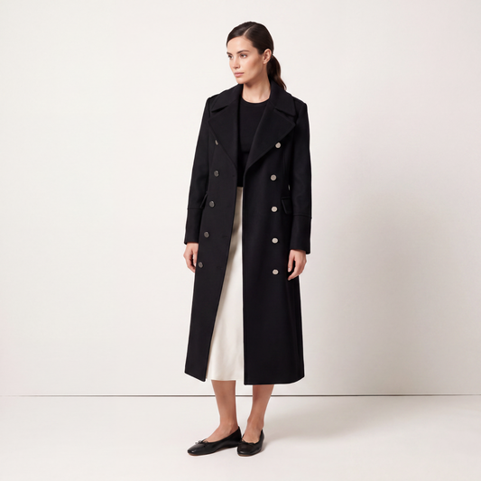 Black Wool Blend Double-Breasted Tailored Coat