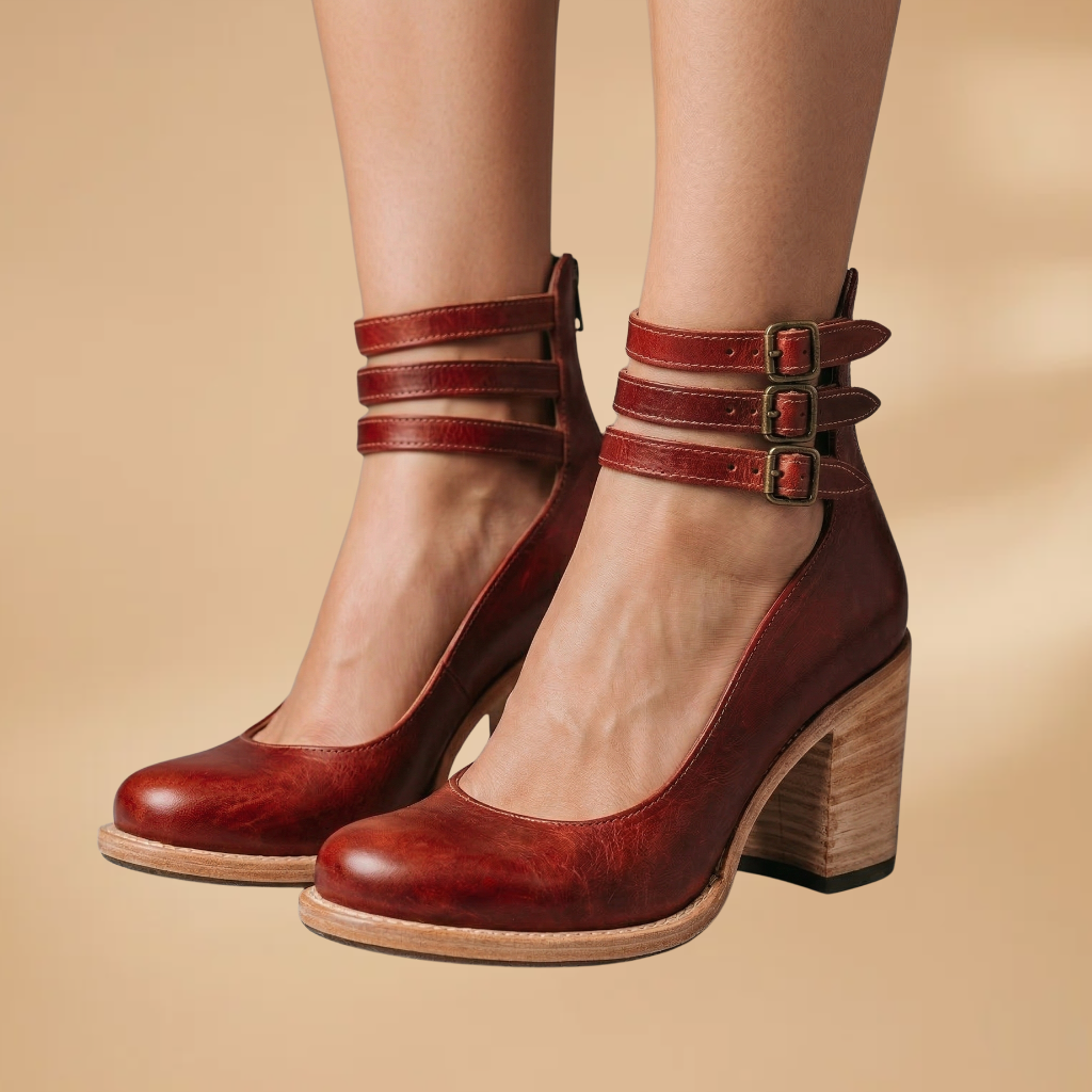 Vintage Ankle Strap Sandal Heels with Comfortable Block Heel for Women