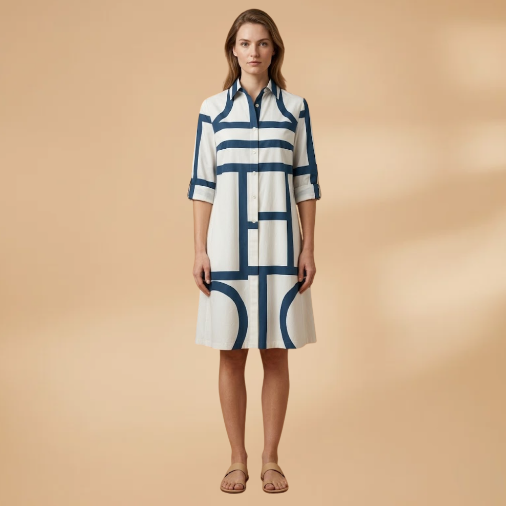 Midi Dress Short Sleeves and Flared Skirt for Women