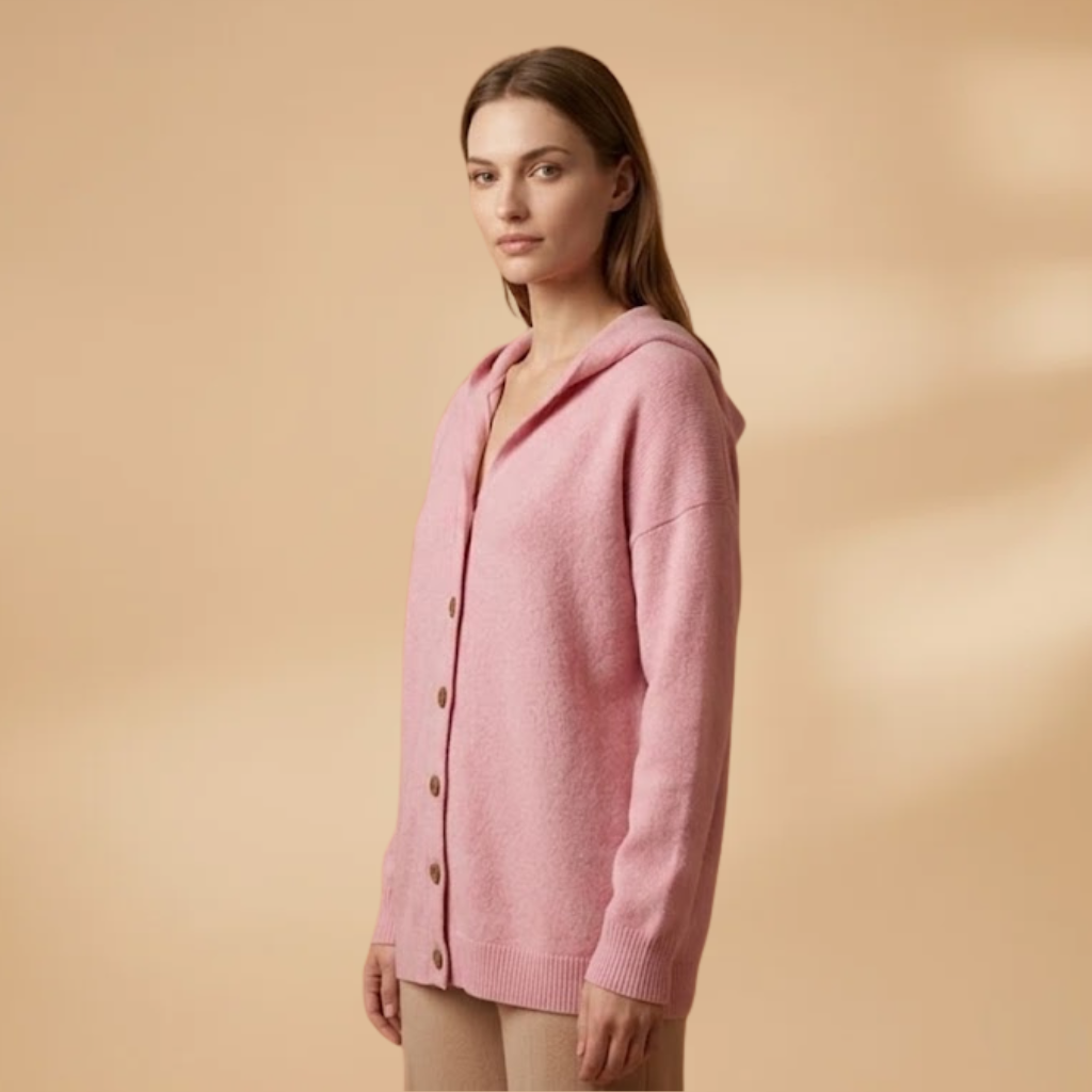 Cardigan with Hood and Button Closure for Women
