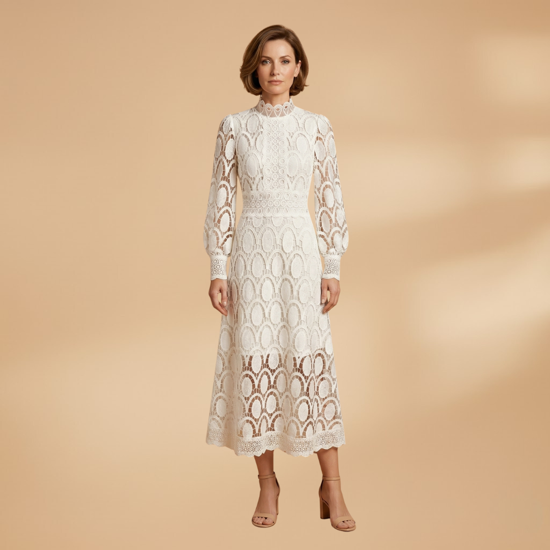Lace Midi Dress with Delicate Detailing and Tailored Fit for Women