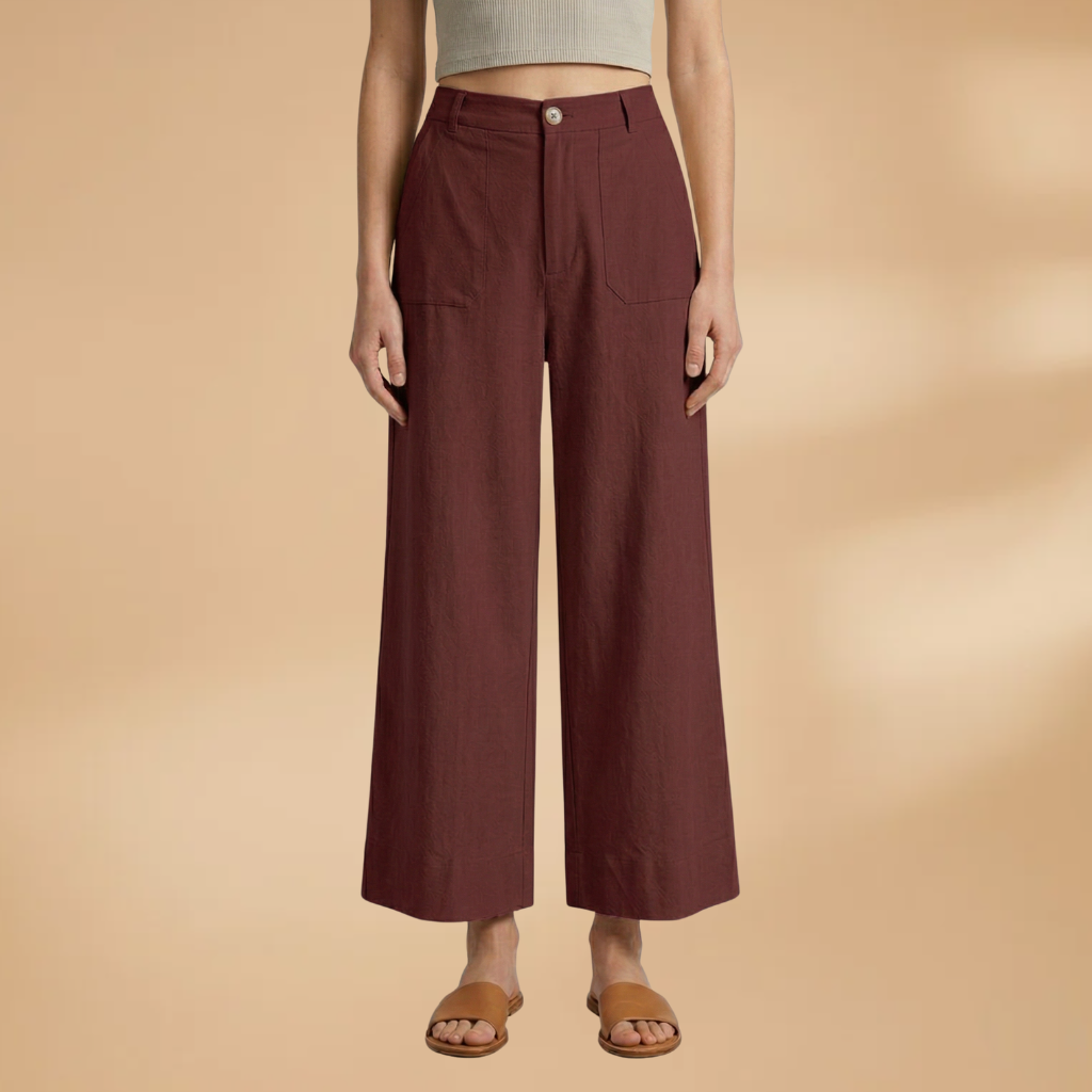 High-Waisted Relaxed Trousers Side Pockets and Zip Fly for Women