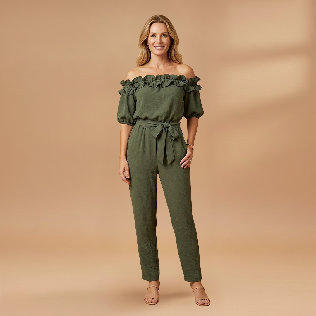 Jumpsuit with Off-Shoulder Neckline and Ruffle Trim for Women