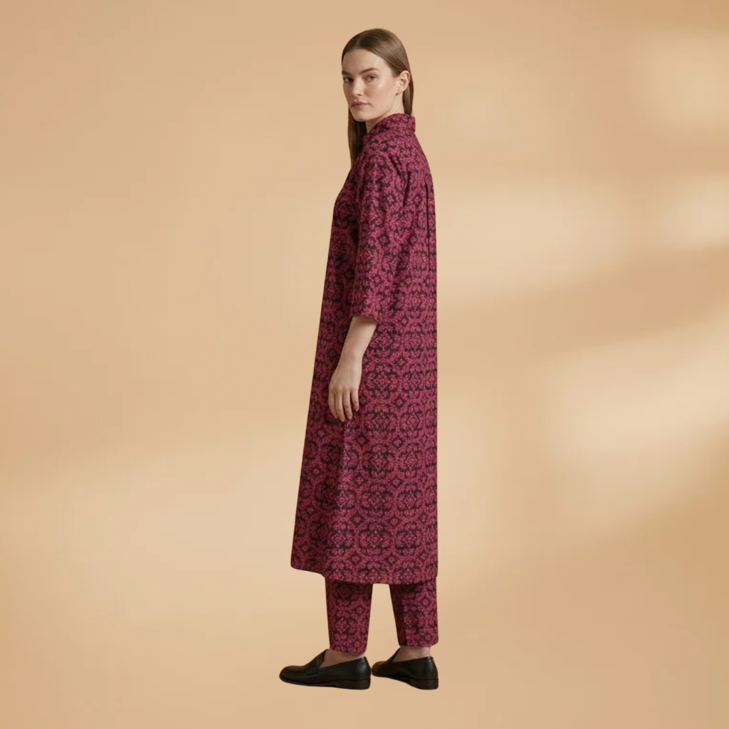 Two-Piece Set with Geometric Pattern and Relaxed Fit for Women