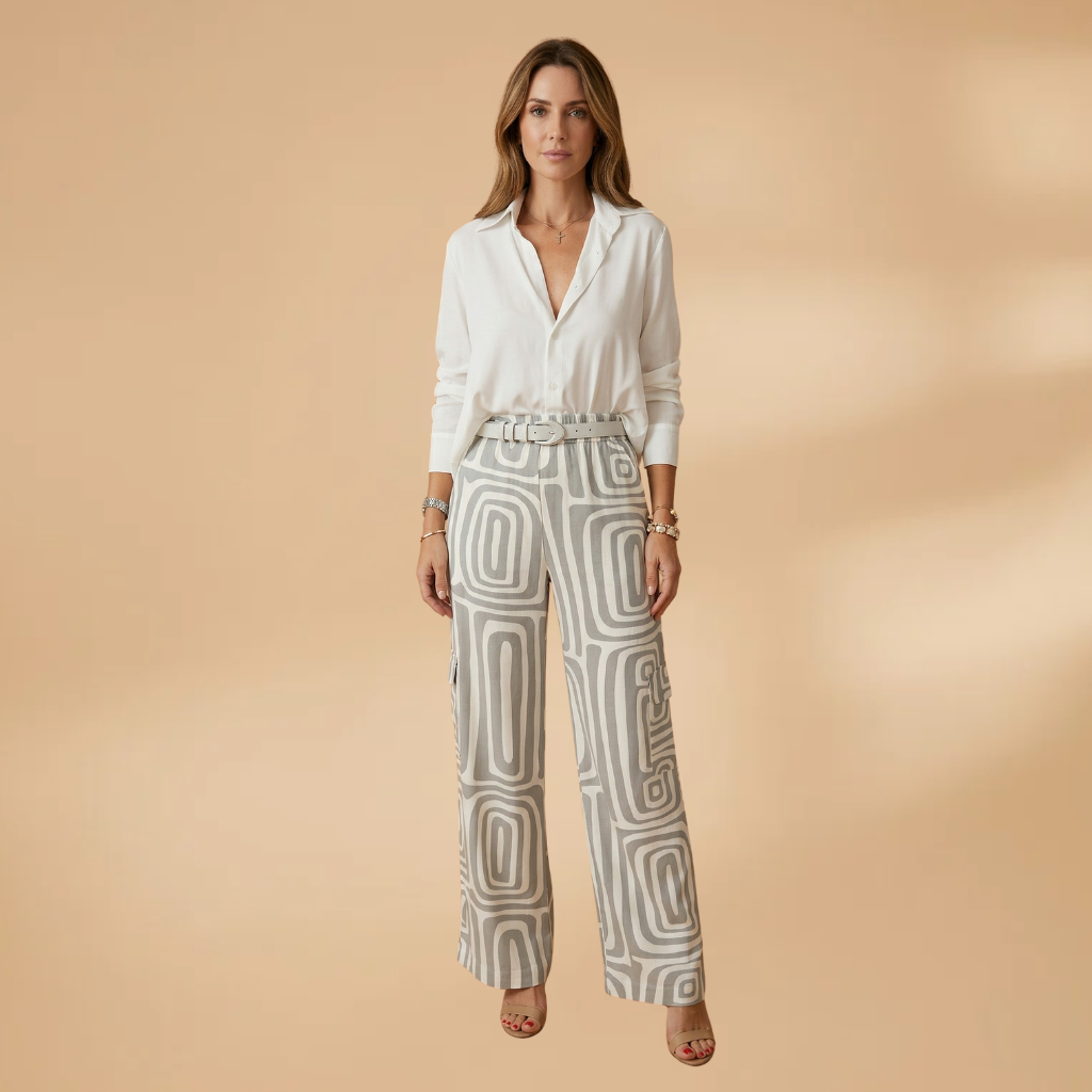 Two-Piece Set with Geometric Print and Belt for Women