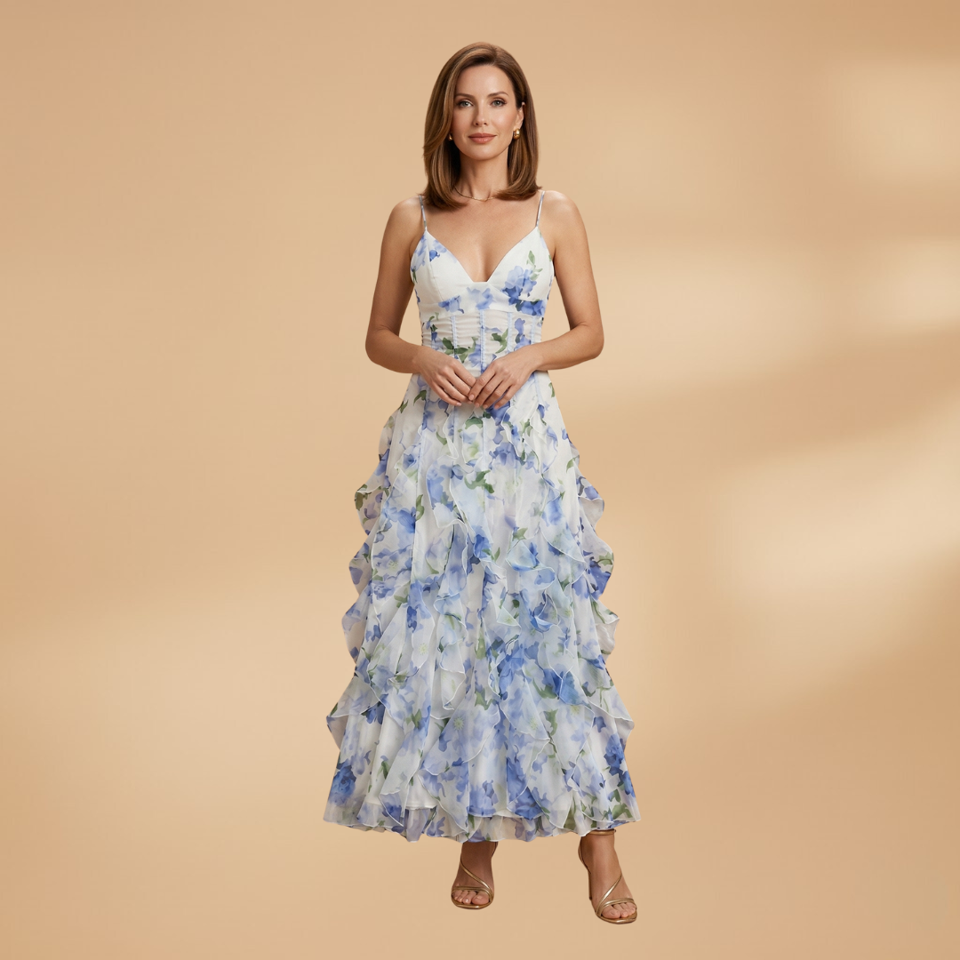 Ruffled Floral Dress with Playful Ruffles and Breathable Fabric for Women