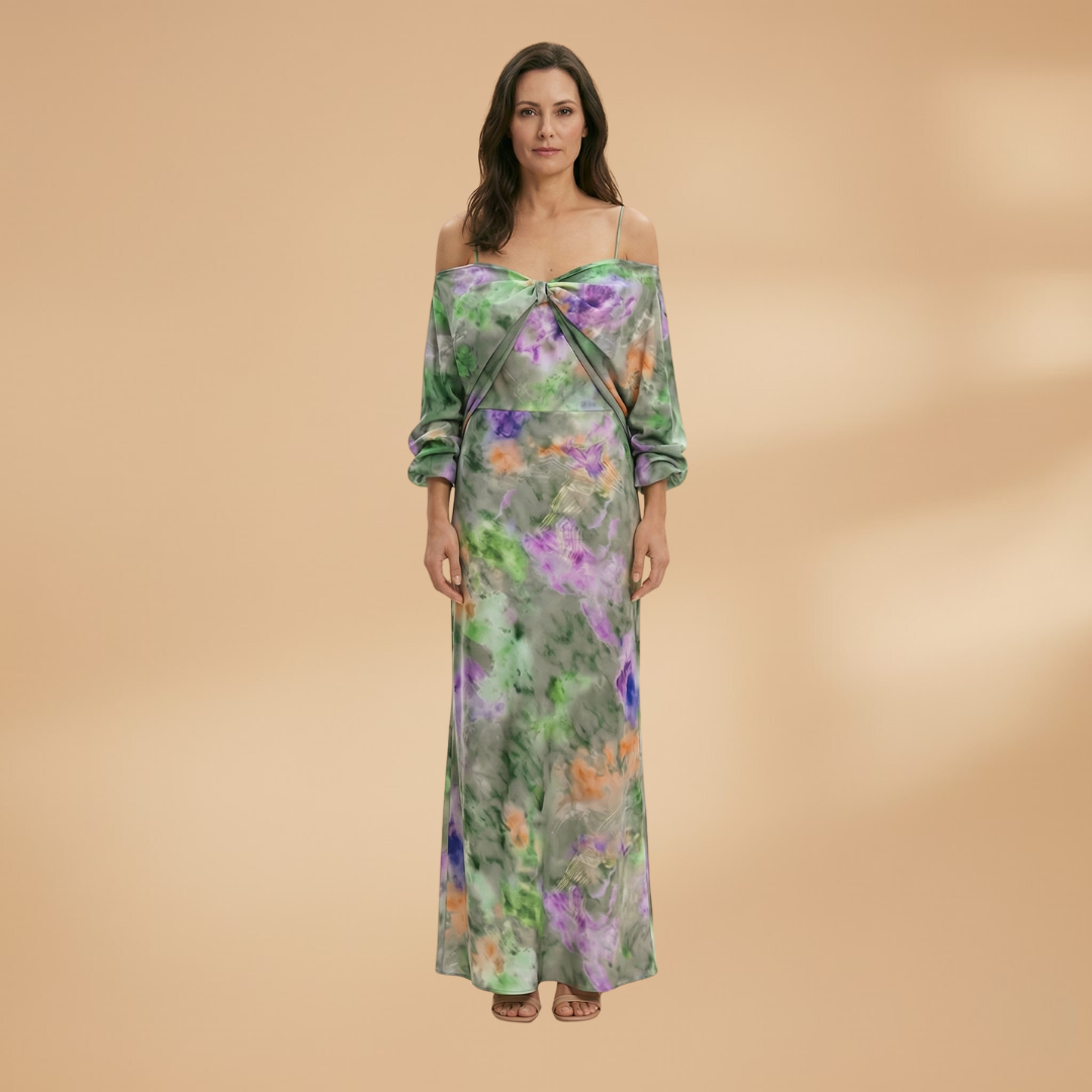 Elegant Maxi Dress with Detachable Scarf and Breathable Fabric for Women