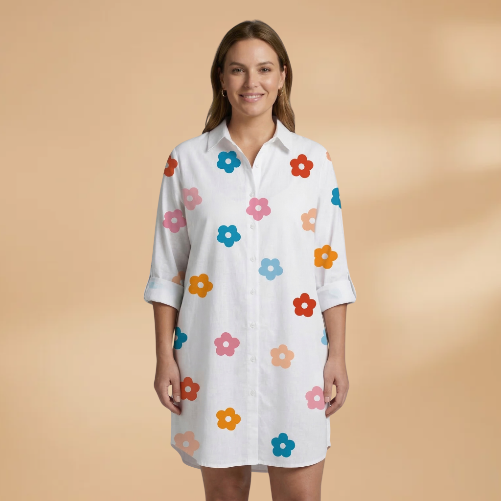 Shirt Dress V-Neckline and Long Sleeves for Women