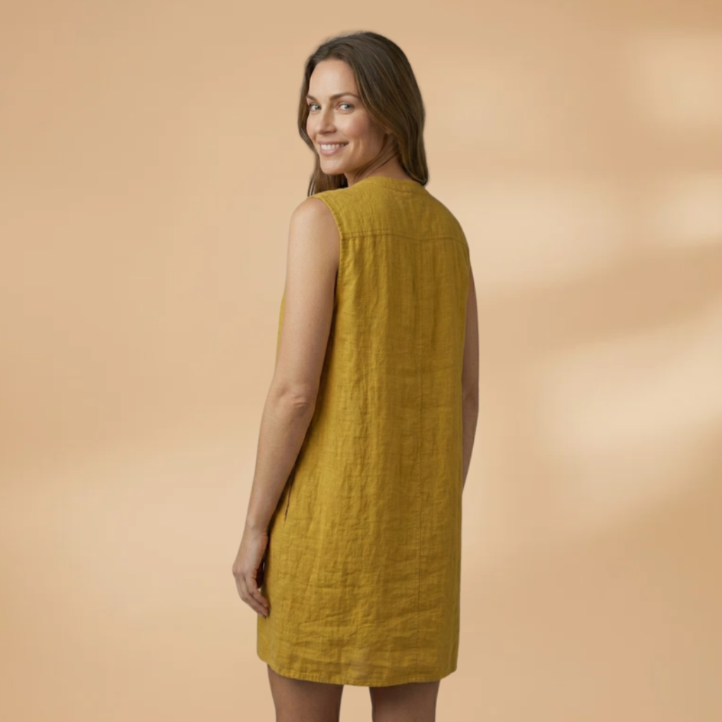 Sleeveless Dress with V-Neck and Button Details for Women