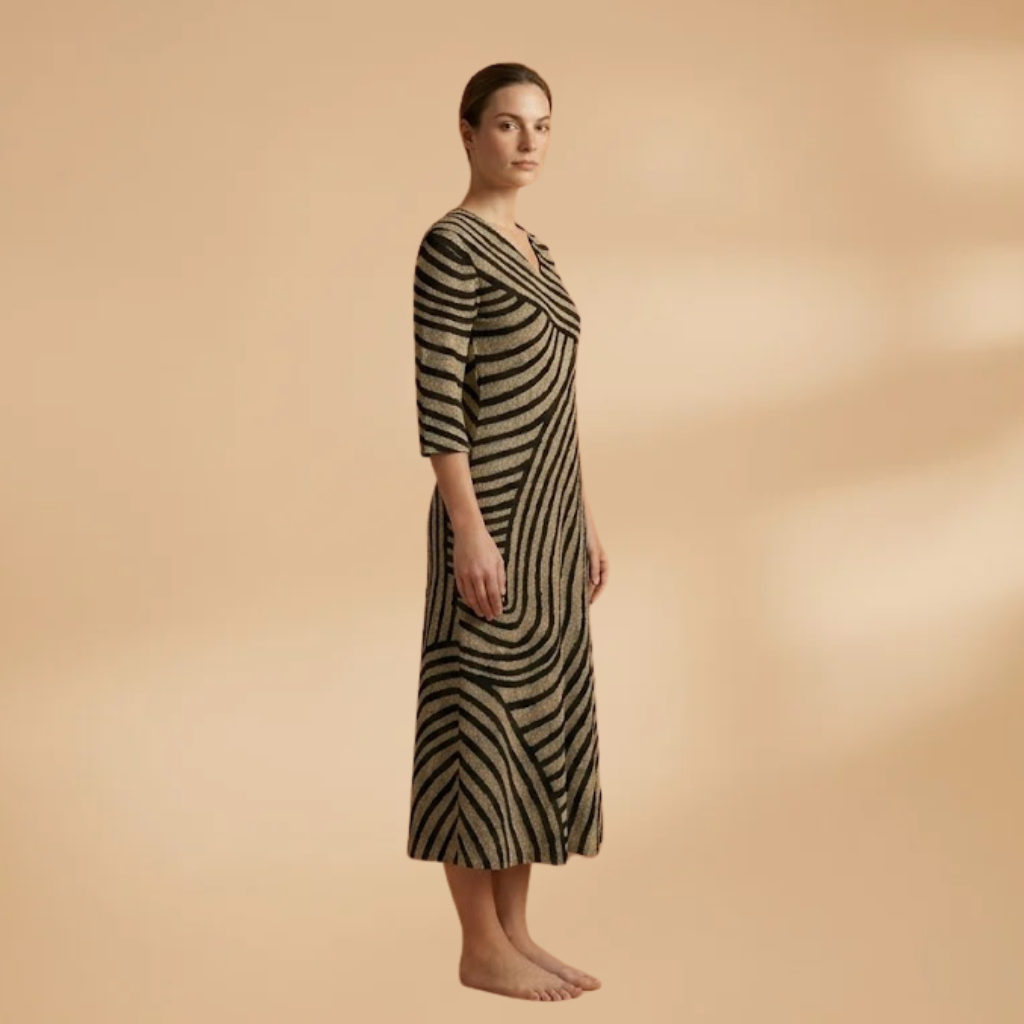 Dress with V-neckline and Side Pockets for Women