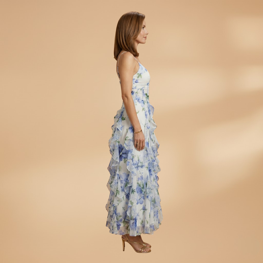 Ruffled Floral Dress with Playful Ruffles and Breathable Fabric for Women