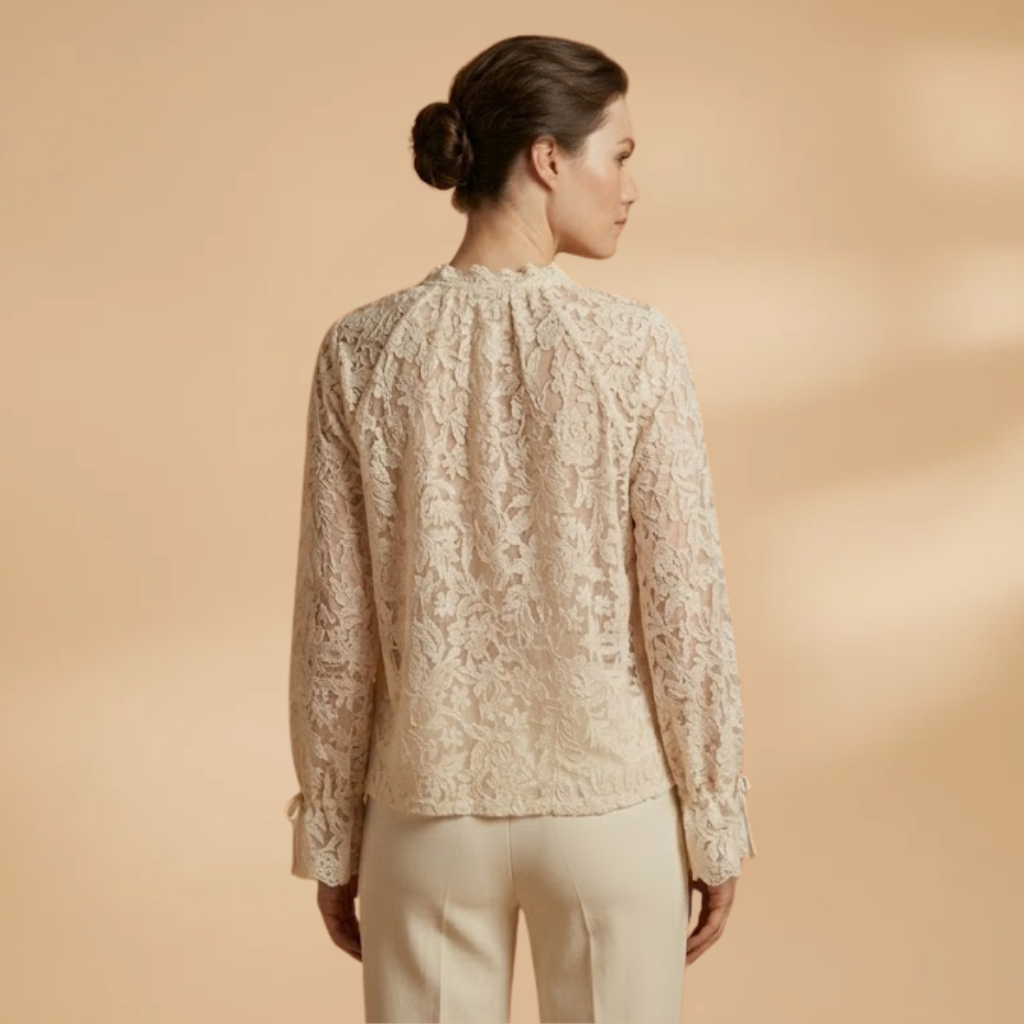 Floral Embroidered V-Neck Blouse with Bell Sleeves and Lightweight Fabric for Women