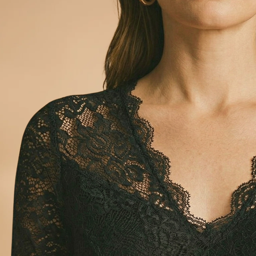 Lace Bodysuit with Deep V-Neck and Fitted Design for Women