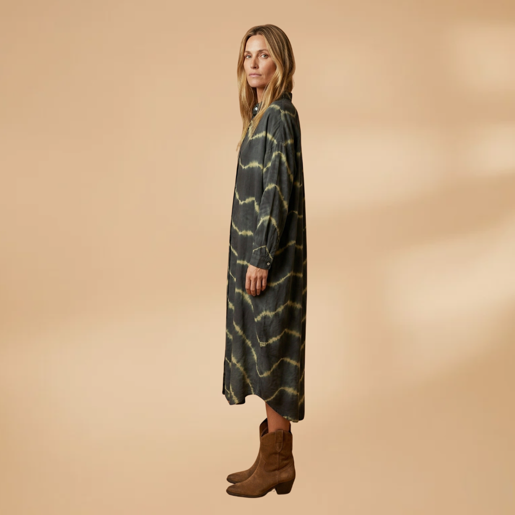 Maxi Dress with V-Neck and Striped Pattern for Women
