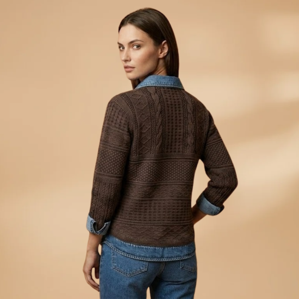 Sweatshirt with Lapel Collar and Braided Texture for Women
