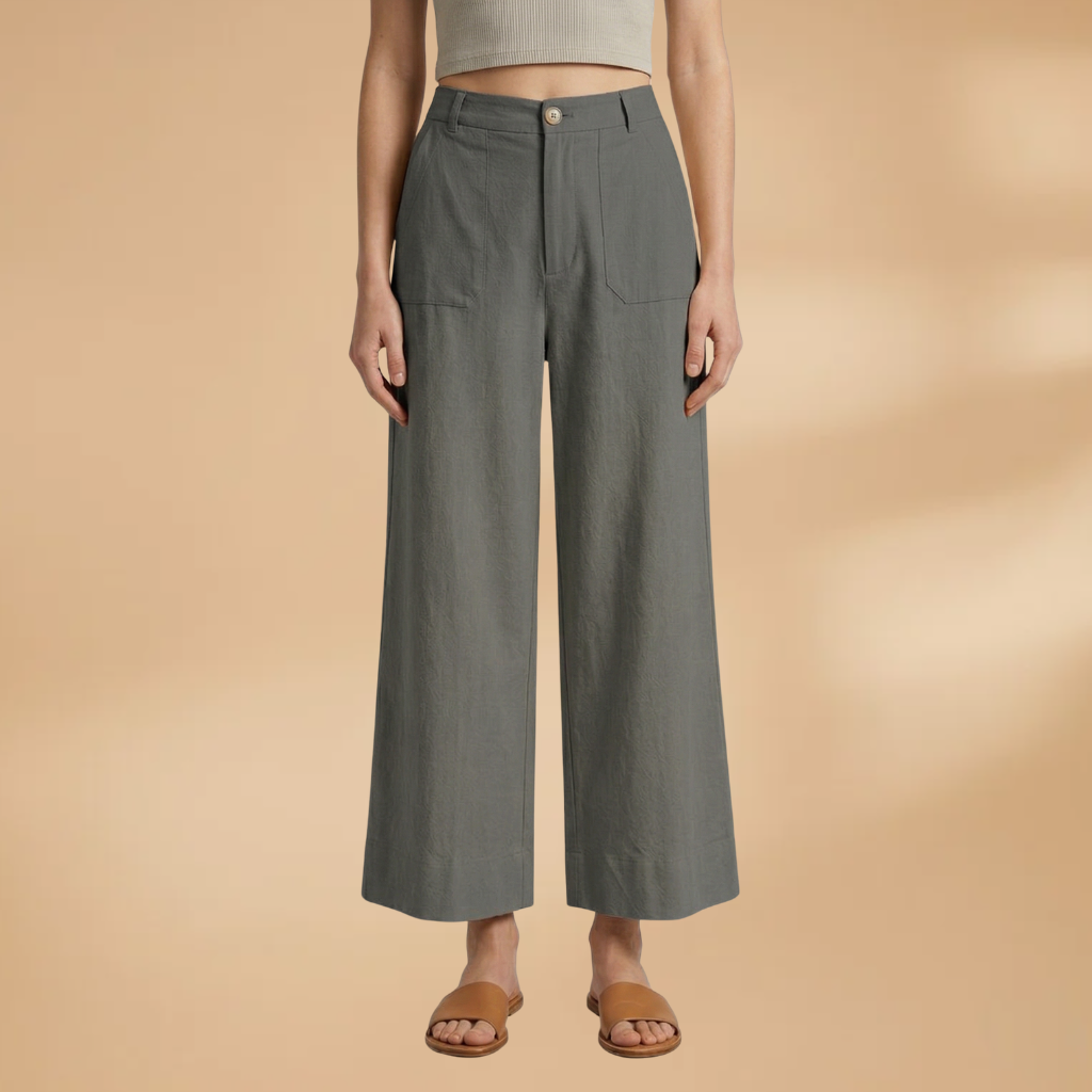 High-Waisted Relaxed Trousers Side Pockets and Zip Fly for Women