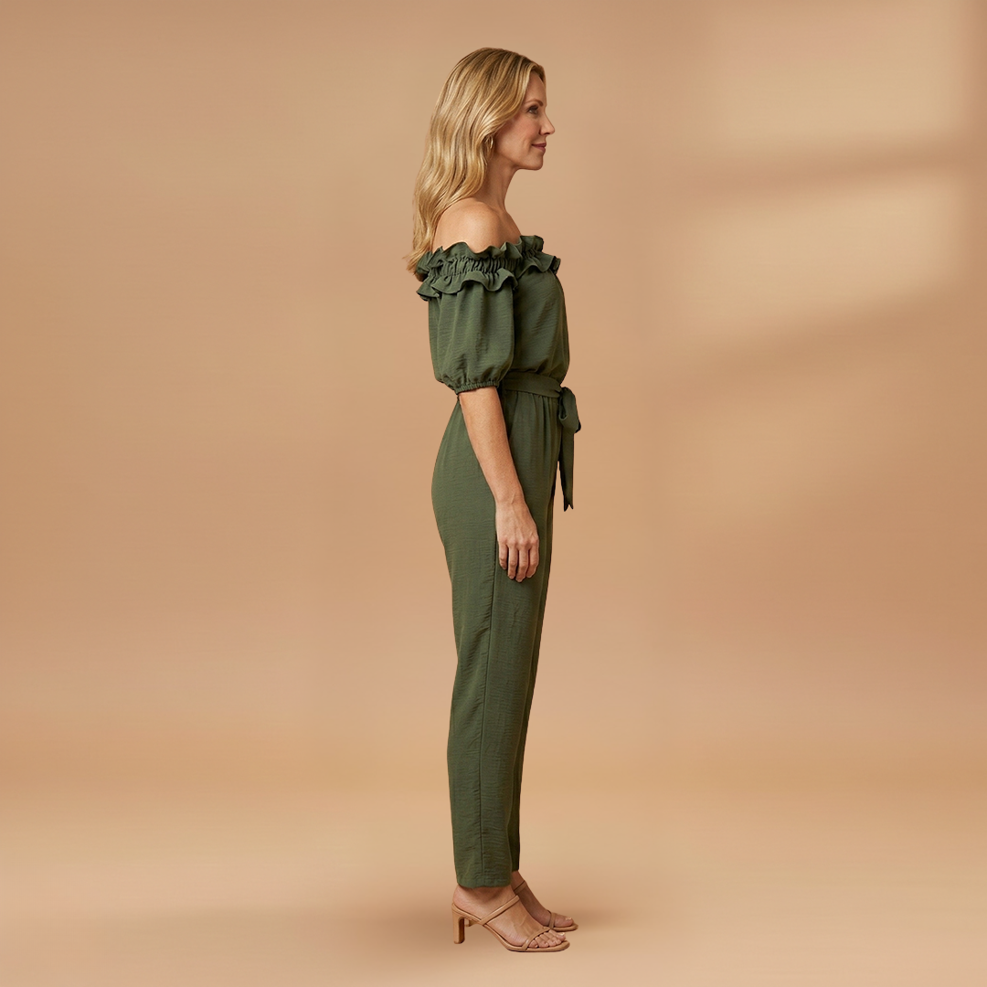 Jumpsuit with Off-Shoulder Neckline and Ruffle Trim for Women