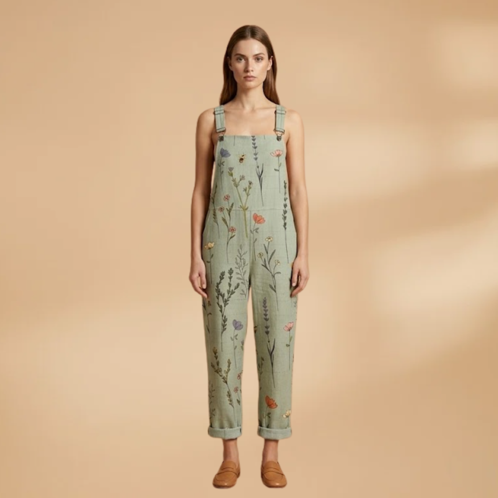 Patterned Dungarees with Loose Fit and Adjustable Shoulder Straps for Women