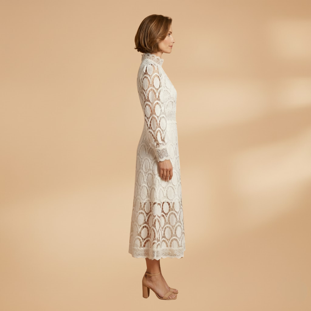 Lace Midi Dress with Delicate Detailing and Tailored Fit for Women