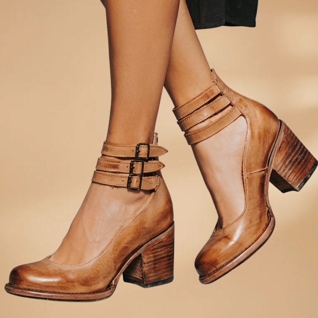 Vintage Ankle Strap Sandal Heels with Comfortable Block Heel for Women