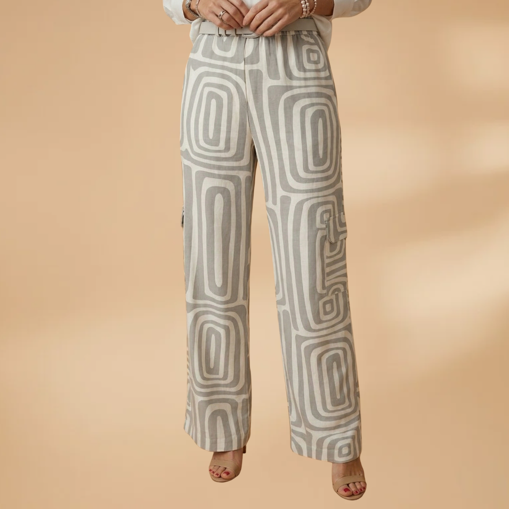 Two-Piece Set with Geometric Print and Belt for Women