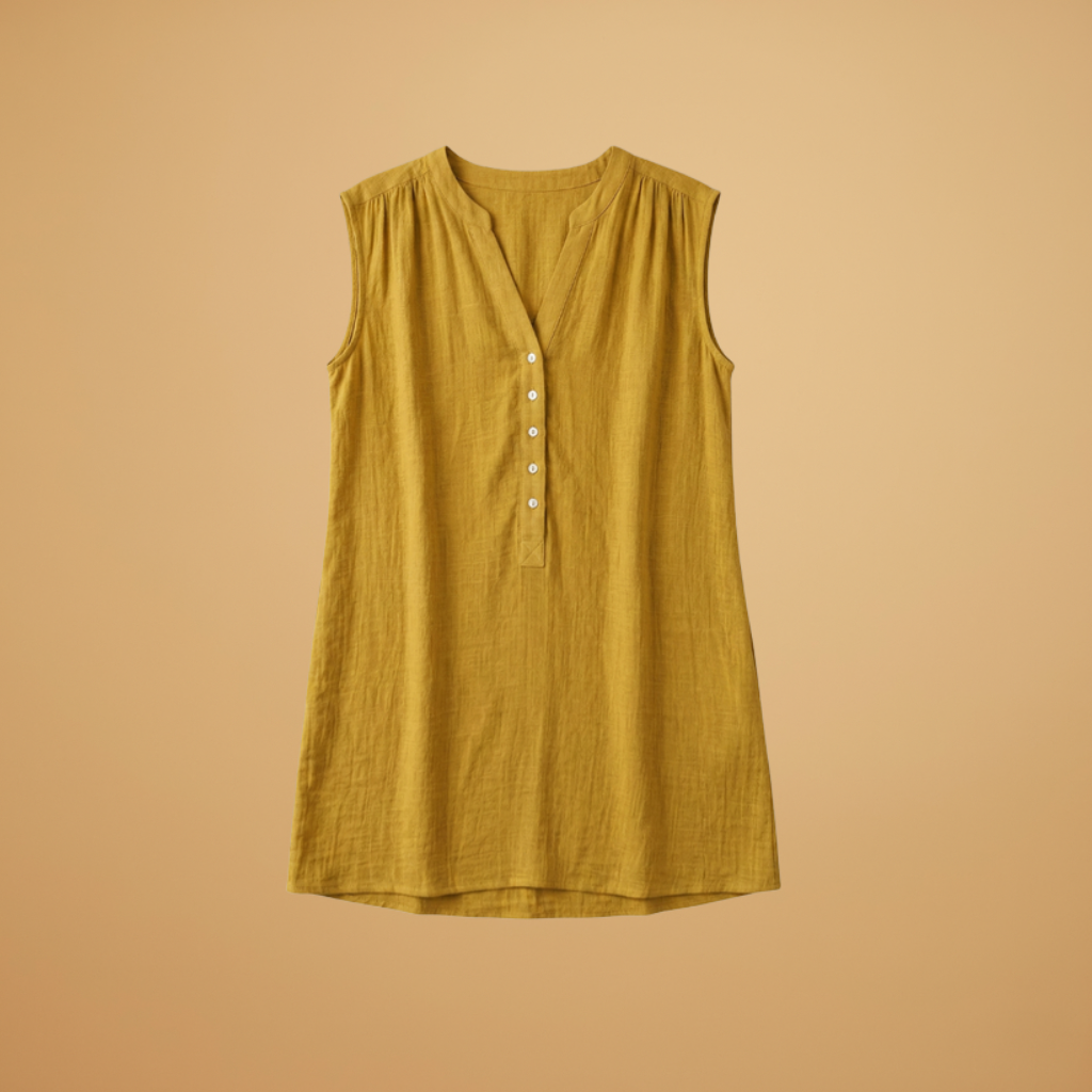 Sleeveless Dress with V-Neck and Button Details for Women