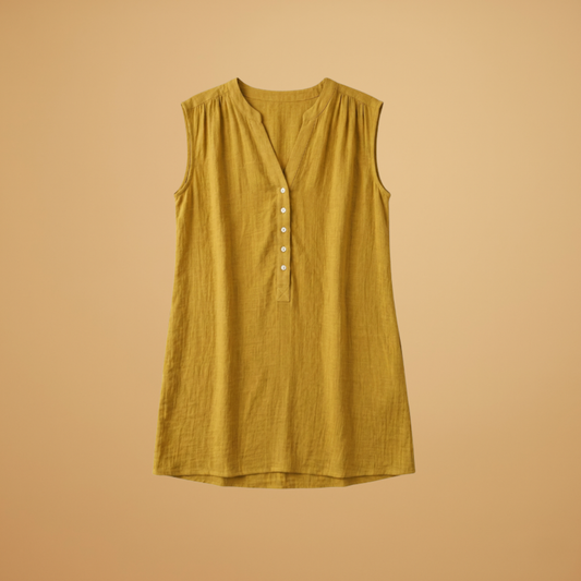 Sleeveless Dress with V-Neck and Button Details for Women