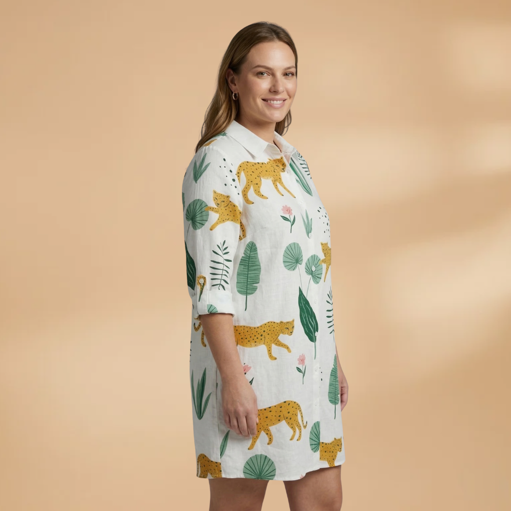 Shirt Dress V-Neckline and Long Sleeves for Women