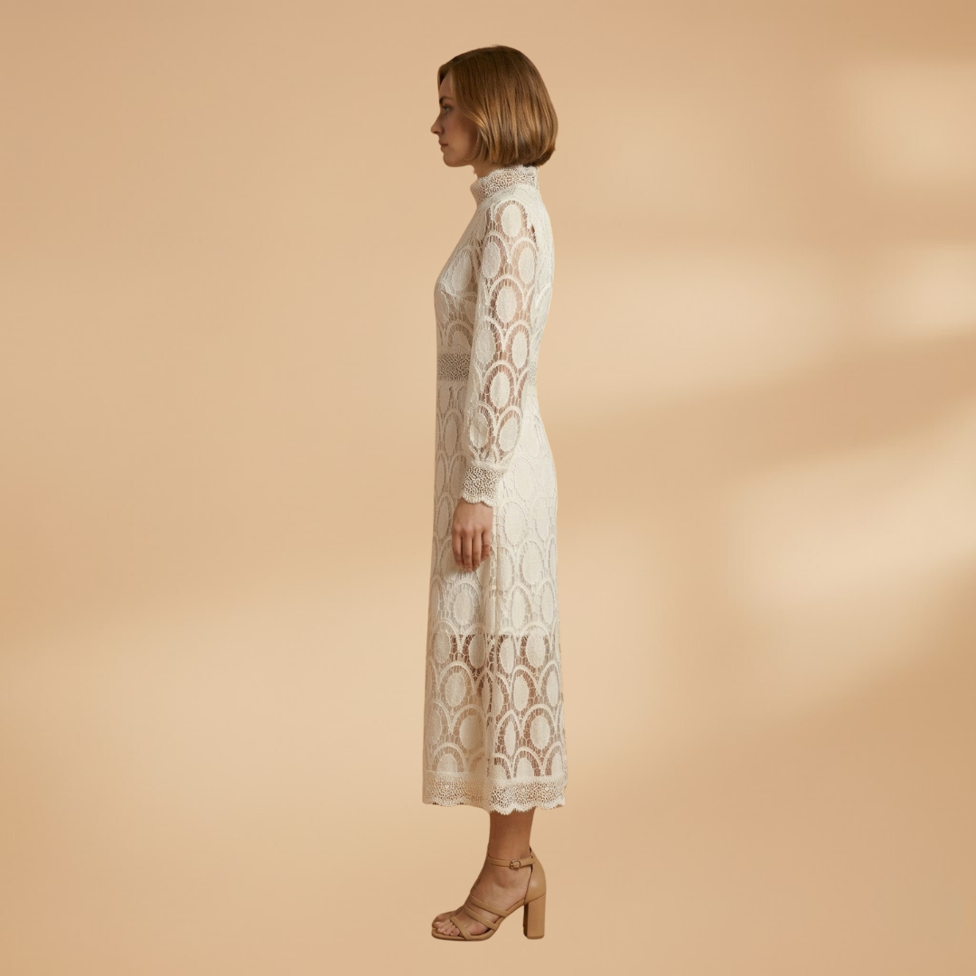 Lace Midi Dress with Delicate Detailing and Tailored Fit for Women