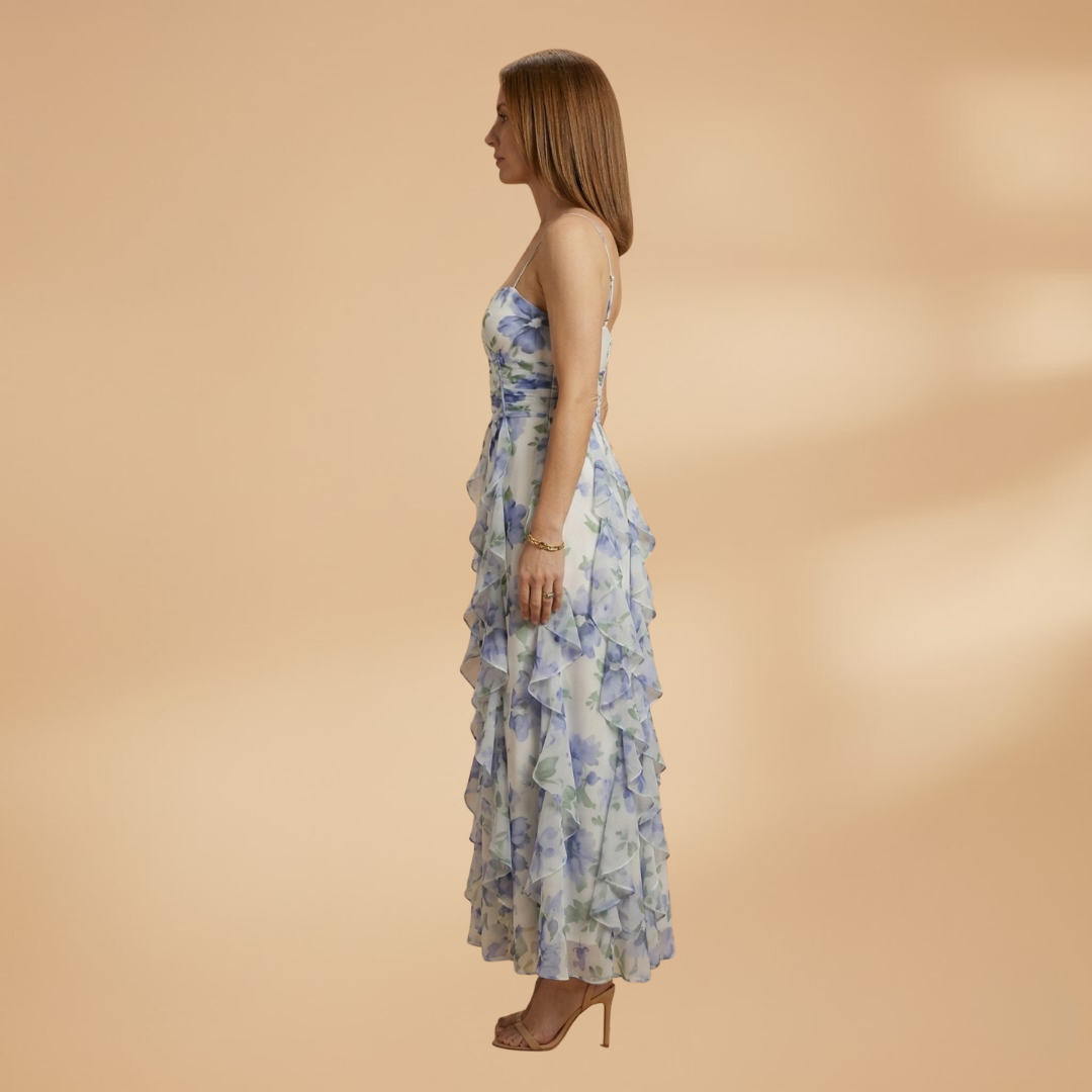 Ruffled Floral Dress with Playful Ruffles and Breathable Fabric for Women