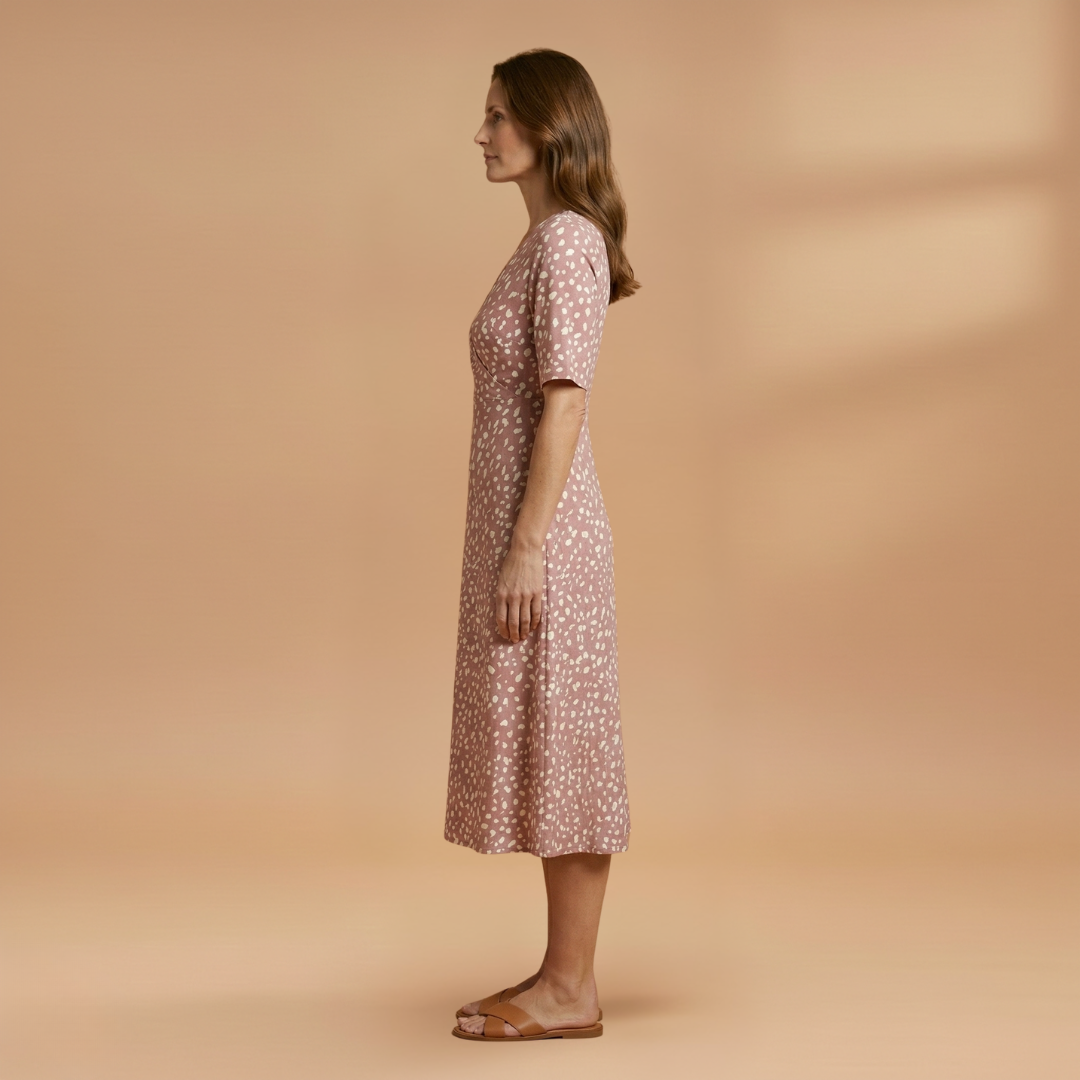 Midi Dress with Polka Dot Print and V-Neckline for Women