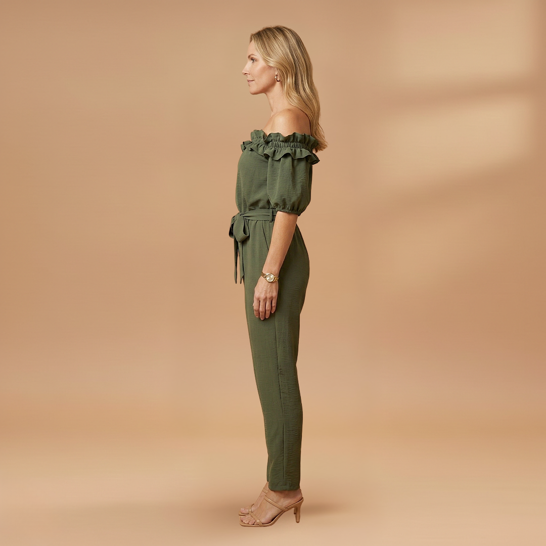 Jumpsuit with Off-Shoulder Neckline and Ruffle Trim for Women