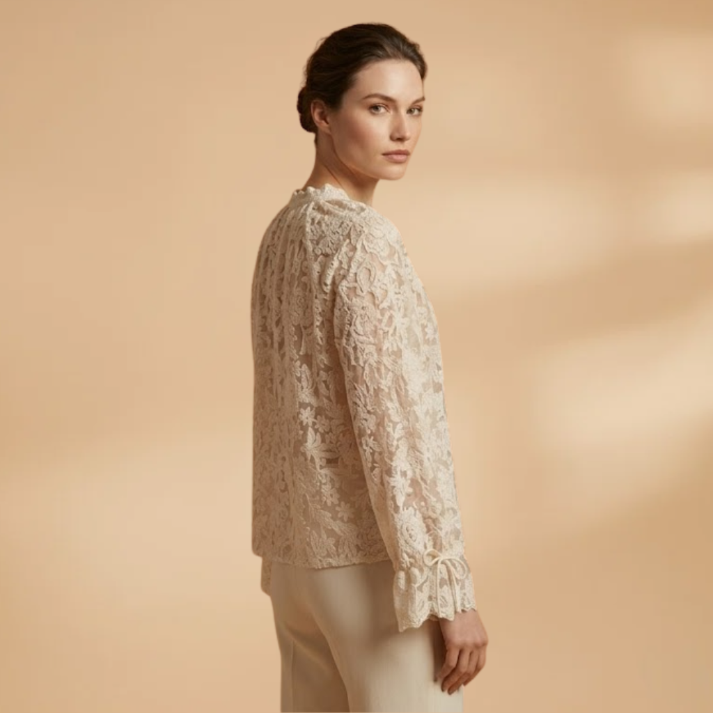Floral Embroidered V-Neck Blouse with Bell Sleeves and Lightweight Fabric for Women