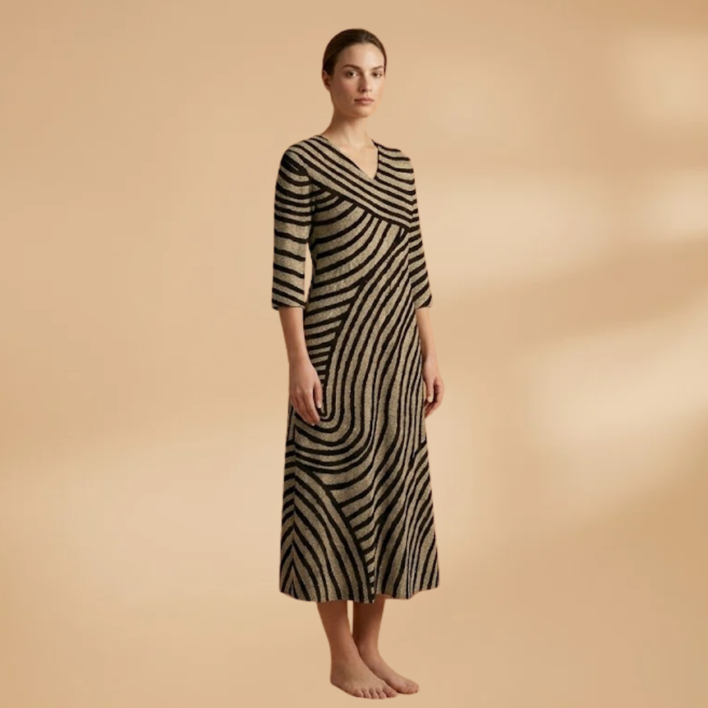 Dress with V-neckline and Side Pockets for Women