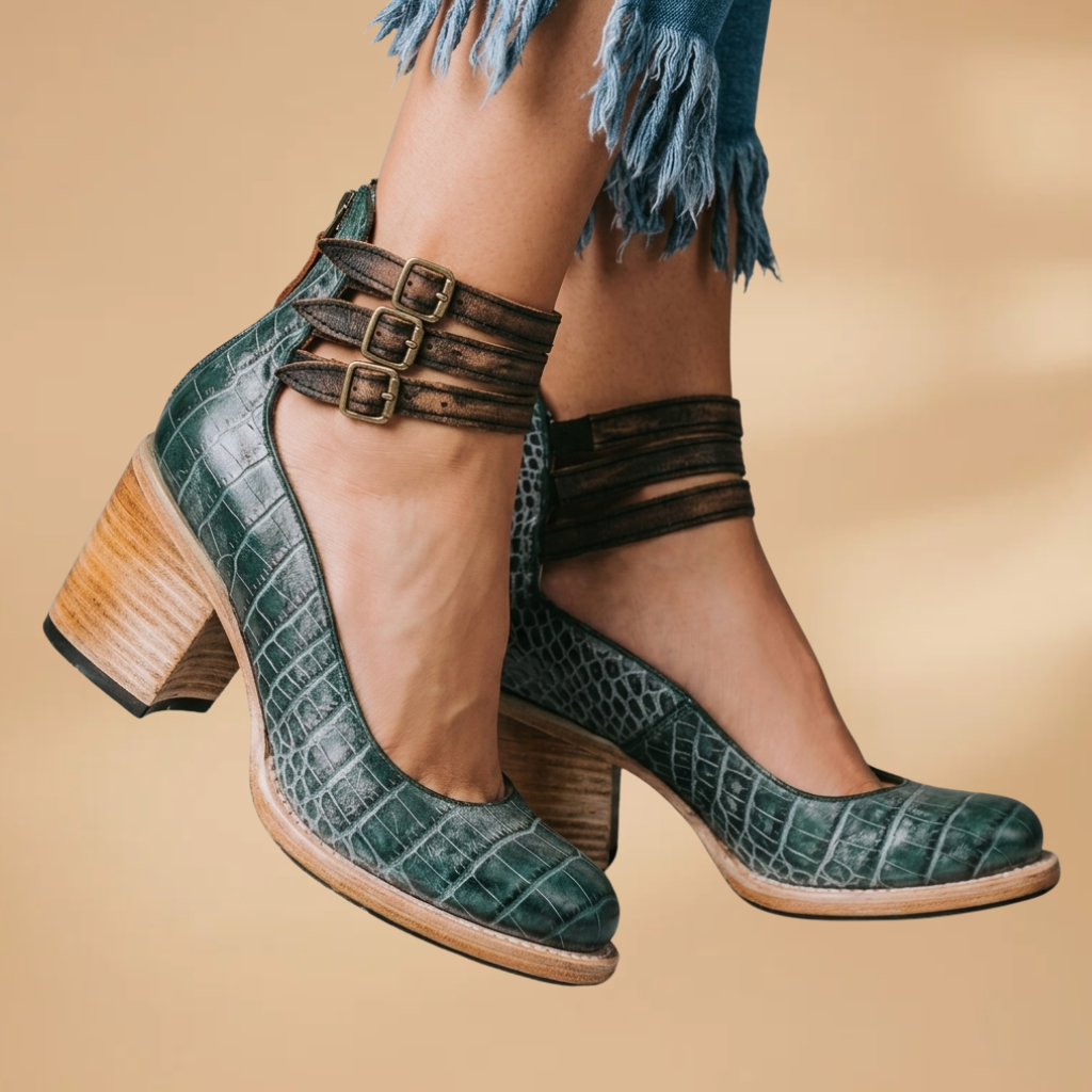 Vintage Ankle Strap Sandal Heels with Comfortable Block Heel for Women