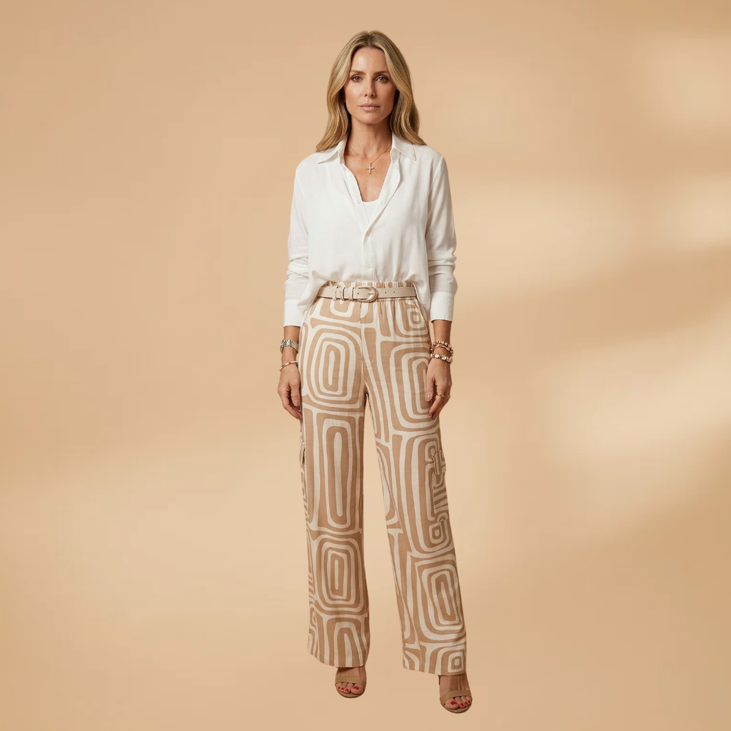 Two-Piece Set with Geometric Print and Belt for Women