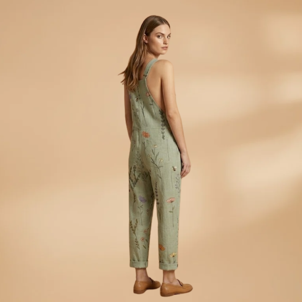 Patterned Dungarees with Loose Fit and Adjustable Shoulder Straps for Women