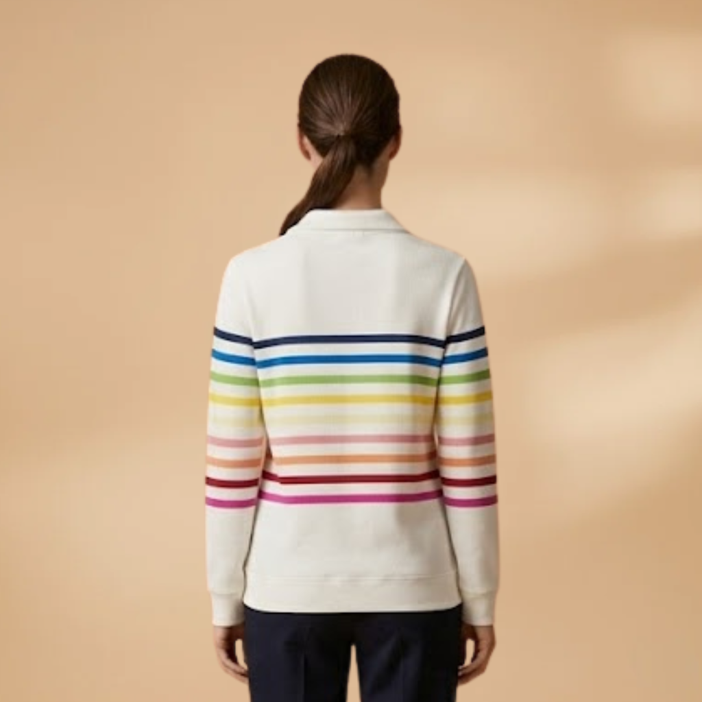 Cotton-Blend Sweatshirt with Half-Zip and Vibrant Stripes for Women
