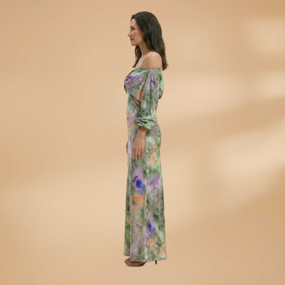 Elegant Maxi Dress with Detachable Scarf and Breathable Fabric for Women