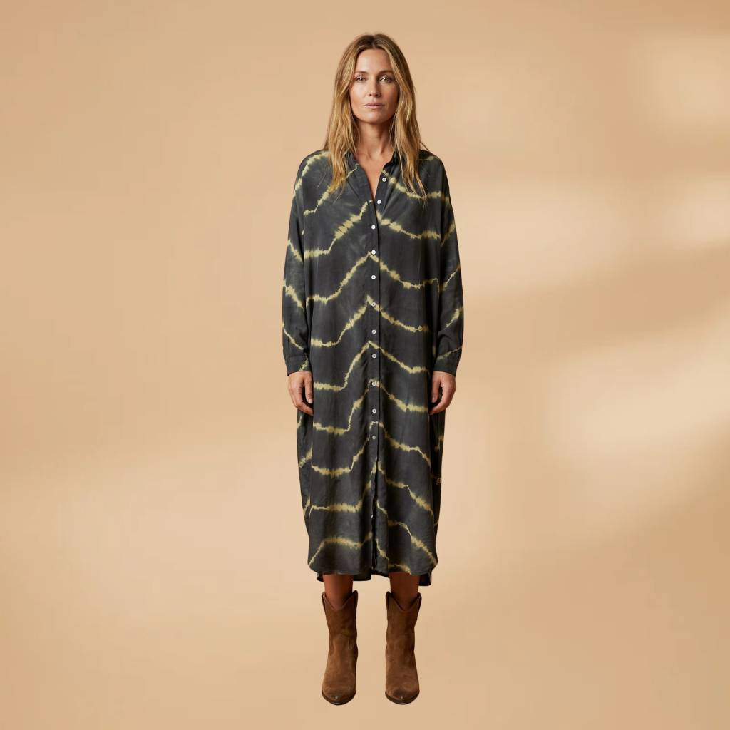 Maxi Dress with V-Neck and Striped Pattern for Women