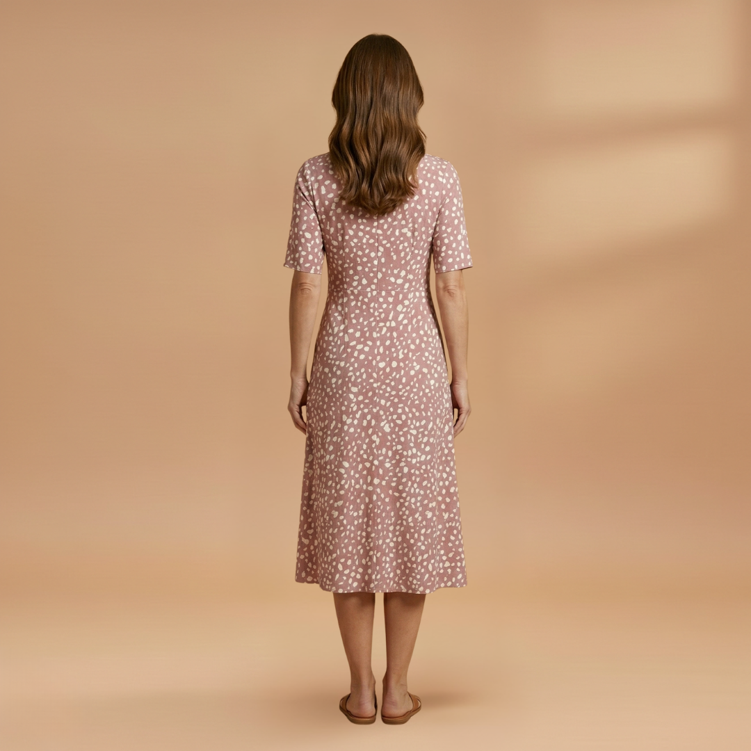 Midi Dress with Polka Dot Print and V-Neckline for Women