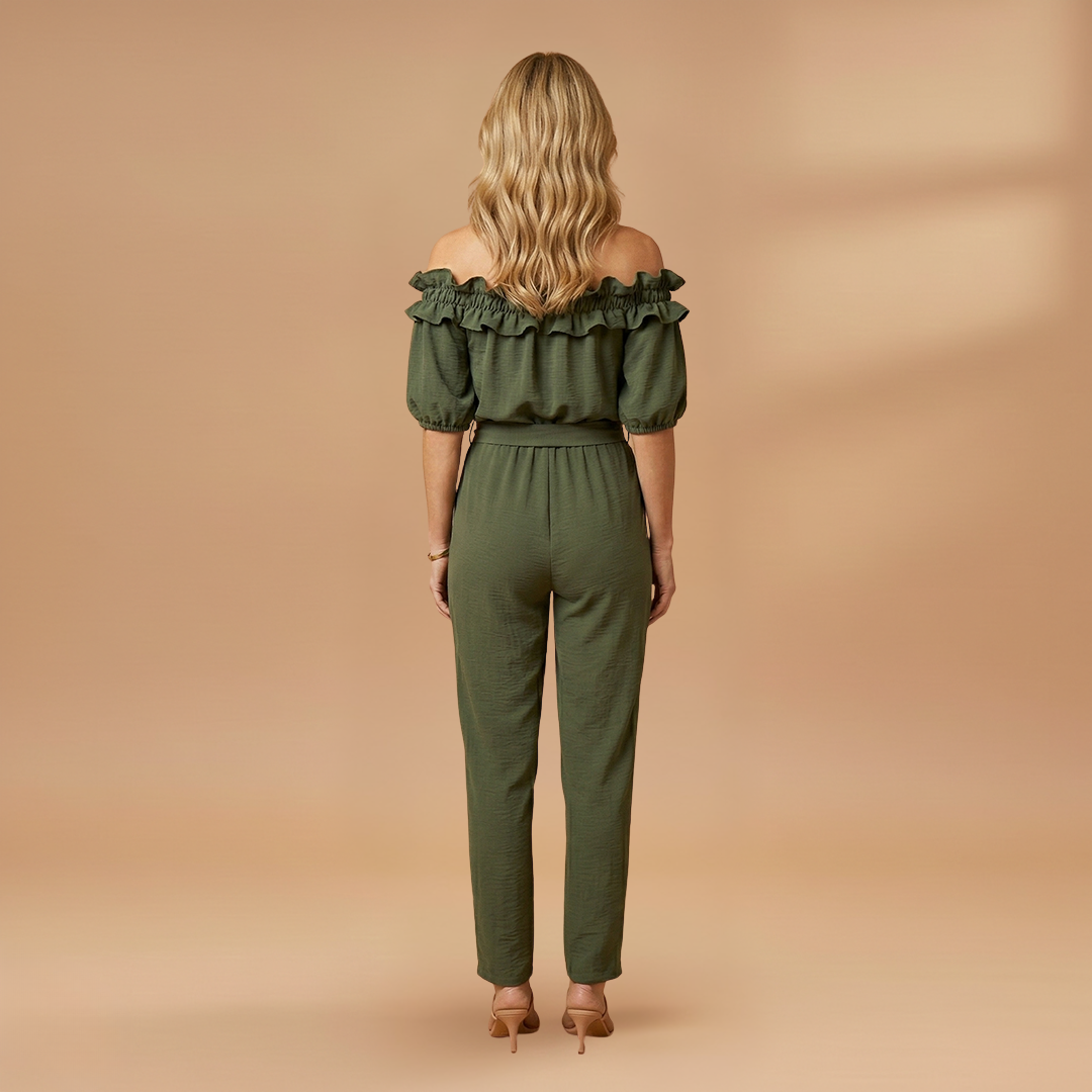 Jumpsuit with Off-Shoulder Neckline and Ruffle Trim for Women