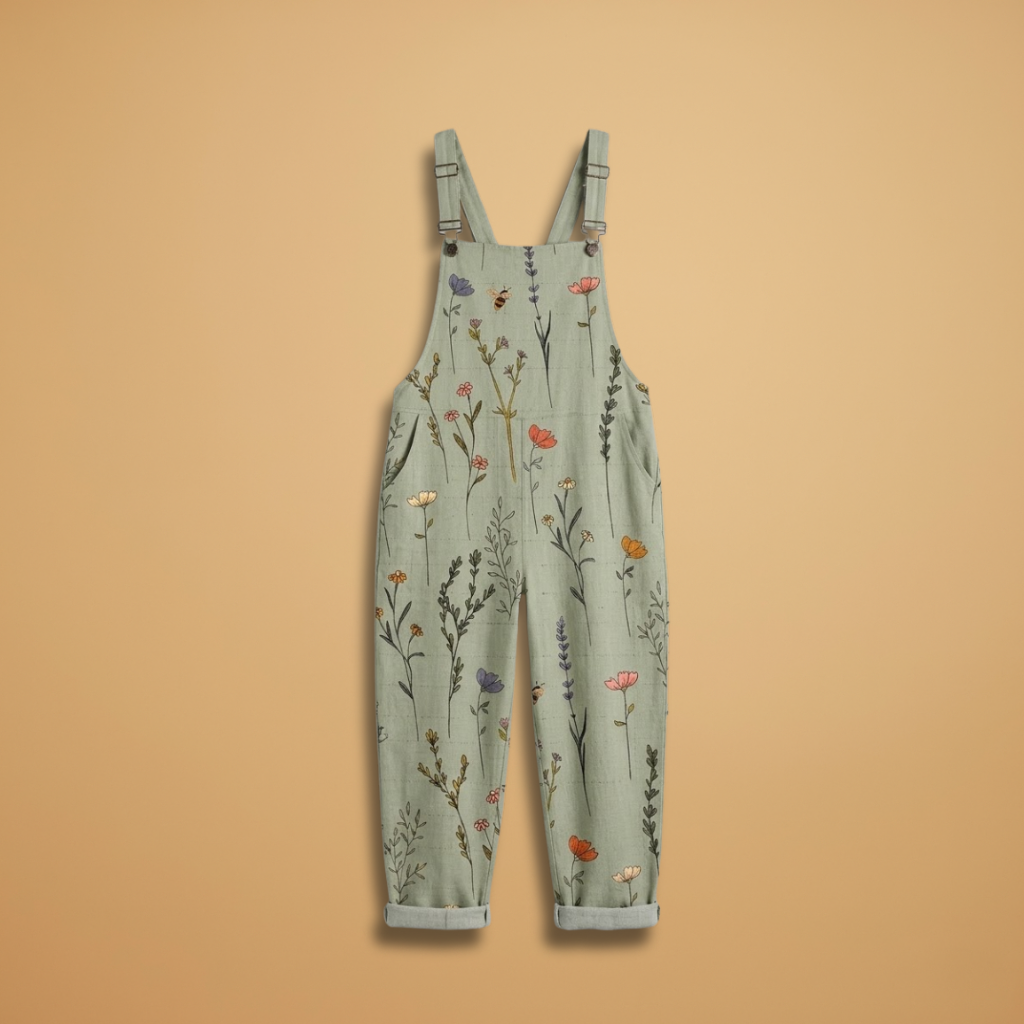 Patterned Dungarees with Loose Fit and Adjustable Shoulder Straps for Women
