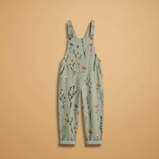 Patterned Dungarees with Loose Fit and Adjustable Shoulder Straps for Women