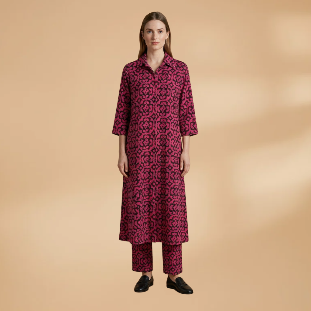 Two-Piece Set with Geometric Pattern and Relaxed Fit for Women
