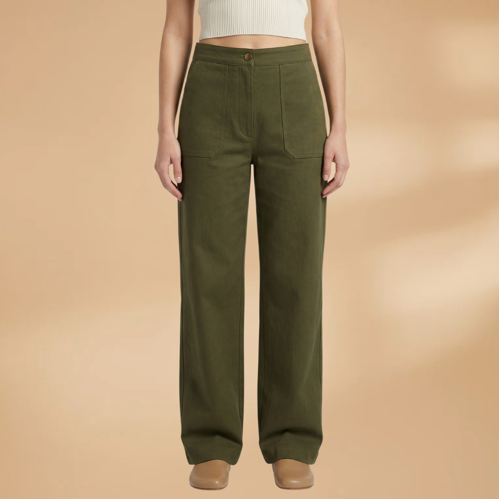 High-Waisted Relaxed Trousers Side Pockets and Zip Fly for Women