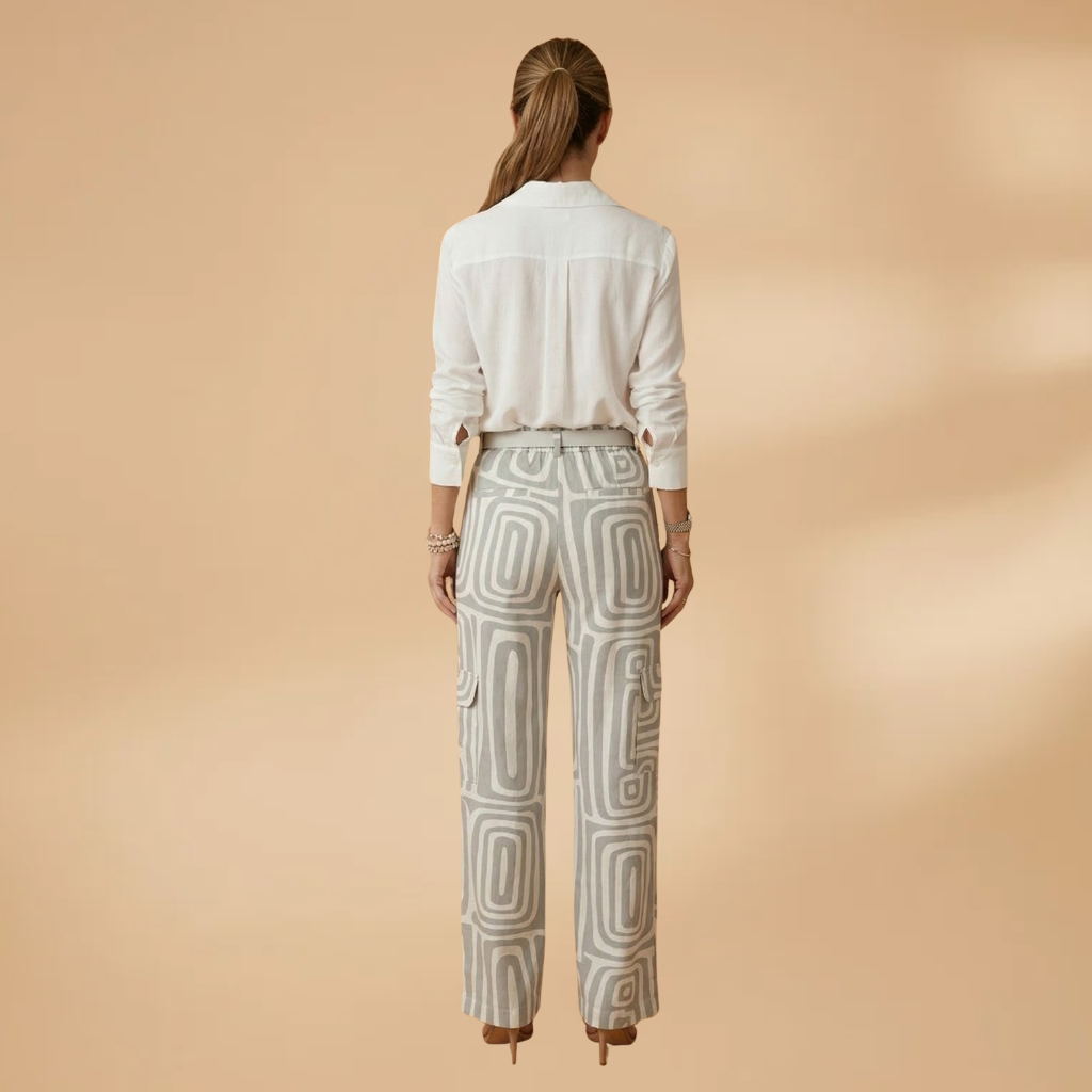 Two-Piece Set with Geometric Print and Belt for Women